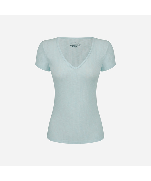 LANGER（ランガー）の「[PALACE] ribbed v-neck short sleeve t-shirt_4Colors（Tシャツ/カットソー・レディース・PINK/アイボリー/スカイブルー/ブラック・FREE）」の3枚目の写真