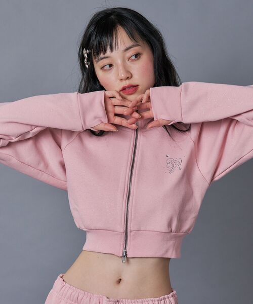 SEQUENZ（シークエンズ）の「※WEB限定 / セットアップ対応 / レディースグリッタージップスウェット / sqnz glitter zip top（スウェット・レディース・モカ/スカイブルー/ライトピンク/ブラック/グレー・MEDIUM/SMALL）」の5枚目の写真