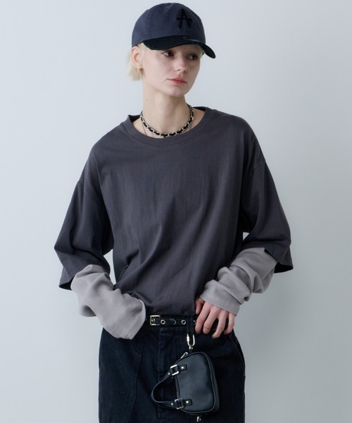 AFF AIVER(エイエフエフアイバー)の「AFF AIVER ワッフルレイヤードL/S TEE(Tシャツ/カットソー・メンズ・チャコールグレー/ブラック・SMALL/MEDIUM/LARGE)」の1枚目の写真