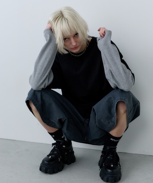AFF AIVER(エイエフエフアイバー)の「AFF AIVER ワッフルレイヤードL/S TEE(Tシャツ/カットソー・メンズ・チャコールグレー/ブラック・SMALL/MEDIUM/LARGE)」の7枚目の写真