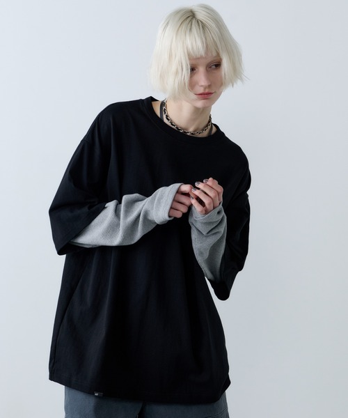 AFF AIVER(エイエフエフアイバー)の「AFF AIVER ワッフルレイヤードL/S TEE(Tシャツ/カットソー・メンズ・チャコールグレー/ブラック・SMALL/MEDIUM/LARGE)」の4枚目の写真