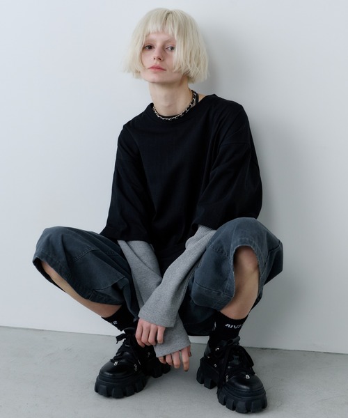 AFF AIVER(エイエフエフアイバー)の「AFF AIVER ワッフルレイヤードL/S TEE(Tシャツ/カットソー・メンズ・チャコールグレー/ブラック・SMALL/MEDIUM/LARGE)」の8枚目の写真