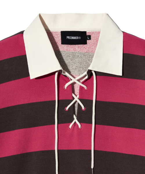 PIECEMAKER(ピースメーカー)の「LACE UP STRIPE RUGBY TEE (PINK)(ポロシャツ・レディース・その他・LARGE/MEDIUM)」の2枚目の写真