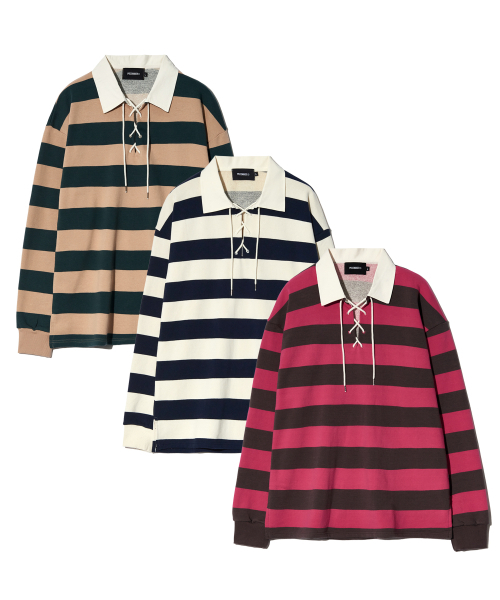 PIECEMAKER(ピースメーカー)の「LACE UP STRIPE RUGBY TEE (PINK)(ポロシャツ・レディース・その他・LARGE/MEDIUM)」の5枚目の写真