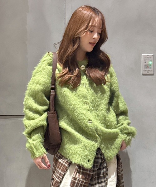 RODEO CROWNS WIDE BOWL(ロデオクラウンズワイドボウル)の「2WAY Fluffyシャギーニットカーディガン(カーディガン/ボレロ・レディース・ライトグリーン/グレー/ライトベージュ・FREE)」の1枚目の写真