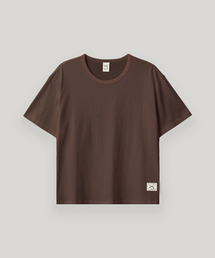 ベーシックラベル半袖Tシャツ (ブラウン)