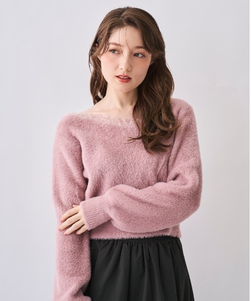 SWINGLE（スウィングル）の「レースネックフェザーニット（ニット/セーター・レディース・ピンク/イエロー/ブルー/オフホワイト・FREE）」の4枚目の写真