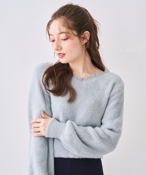 SWINGLE（スウィングル）の「レースネックフェザーニット（ニット/セーター・レディース・ピンク/イエロー/ブルー/オフホワイト・FREE）」の2枚目の写真