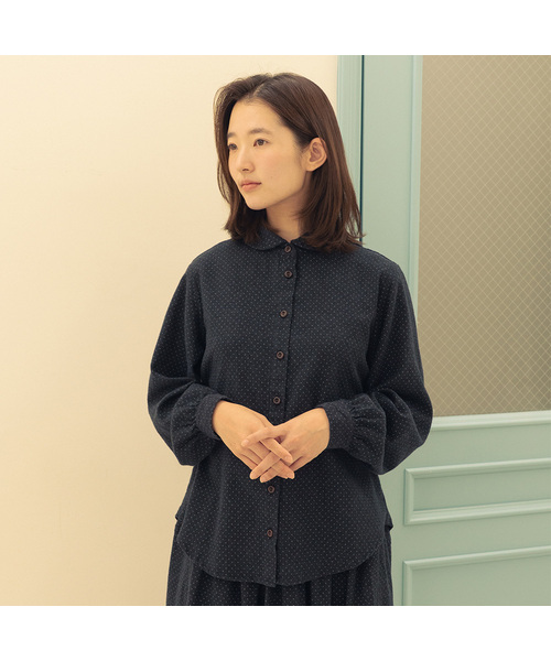 CHIQUITA(チキータ)の「ドットナッピングラウンドカラーシャツネイビー251015NV(シャツ/ブラウス・レディース・ネイビー・MEDIUM/LARGE)」の1枚目の写真