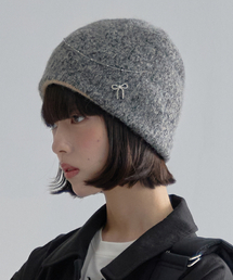 MOIREMOA（モアレモア）の「Gleam Ribbon Knit Beanie-Gray（ニットキャップ/ビーニー）」