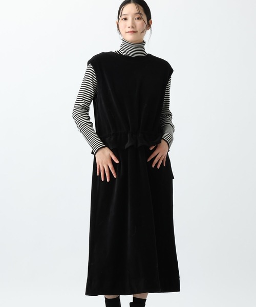 natural by clip》ベロアフリルノースリーブワンピース（ワンピース