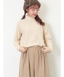 Samansa Mos2 | 【吸湿発熱】襟レースシャーリングカットソー(Tシャツ/カットソー)