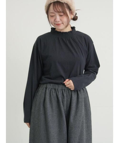 Samansa Mos2（サマンサ モスモス）の「【吸湿発熱】襟レースシャーリングカットソー（Tシャツ/カットソー・レディース・ブラック/ベージュ/オフホワイト・F）」の3枚目の写真