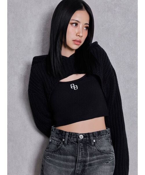 GYDA（ジェイダ）の「GGアンサンブルニットパーカー（ニット/セーター・レディース・ピンク/ブラック/グレー・FREE）」の2枚目の写真