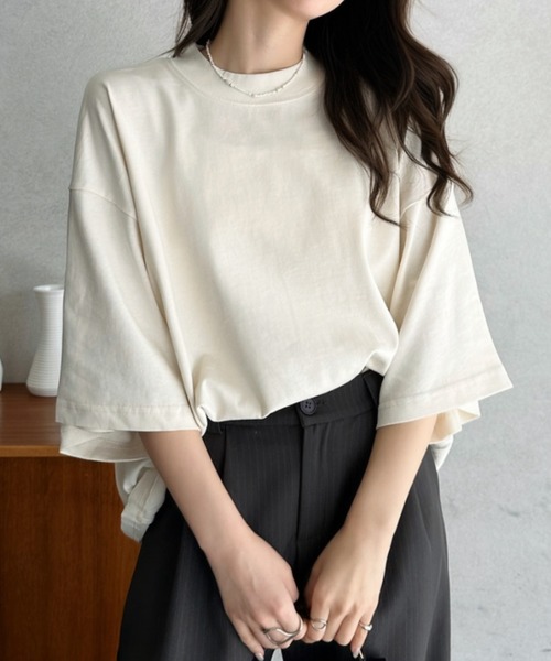 Eclat one(エクラワン)の「【Eclat one】ワイド スリーブ リラックス トップス(Tシャツ/カットソー・レディース・アイボリー/スモークピンク/ブラック・FREE)」の1枚目の写真
