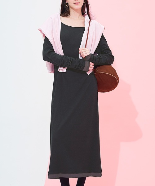 coca（coca）（コカ）の「袖シャーリングレイヤードワンピース（ワンピース・レディース・チャコール/ブラック・L/M/S）」の2枚目の写真