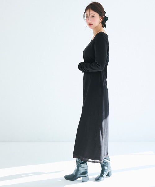 coca（coca）（コカ）の「袖シャーリングレイヤードワンピース（ワンピース・レディース・チャコール/ブラック・L/M/S）」の4枚目の写真