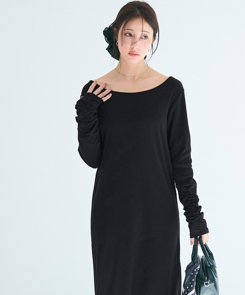 coca（coca）（コカ）の「袖シャーリングレイヤードワンピース（ワンピース・レディース・チャコール/ブラック・L/M/S）」の6枚目の写真
