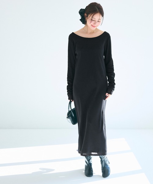 coca（coca）（コカ）の「袖シャーリングレイヤードワンピース（ワンピース・レディース・チャコール/ブラック・L/M/S）」の8枚目の写真