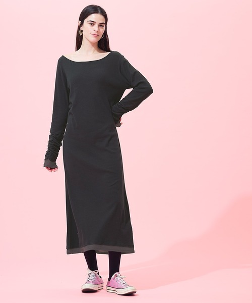 coca（coca）（コカ）の「袖シャーリングレイヤードワンピース（ワンピース・レディース・チャコール/ブラック・L/M/S）」の9枚目の写真