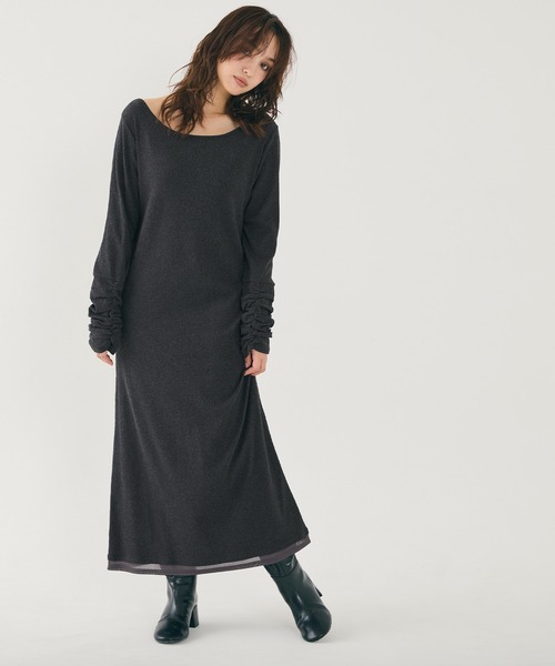 coca（coca）（コカ）の「袖シャーリングレイヤードワンピース（ワンピース・レディース・チャコール/ブラック・L/M/S）」の13枚目の写真