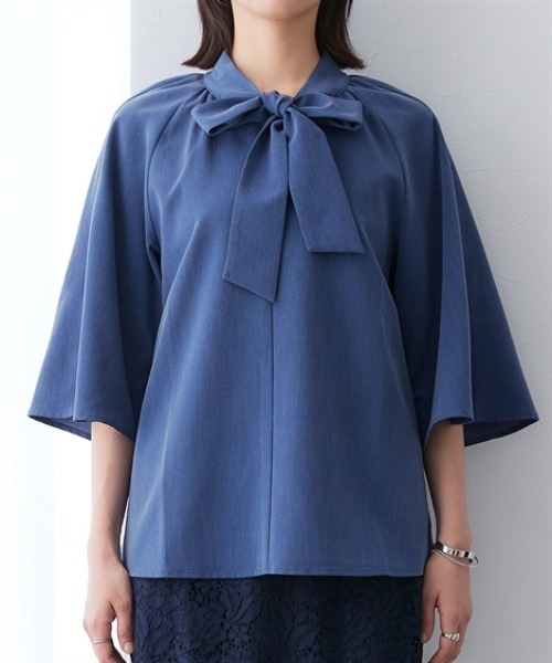 7days Life Styling(セブンデイズライフスタイリング)の「シャンブレー前後2WAYリボンタイブラウス セットアップ対応<大きいサイズ有>(シャツ/ブラウス・レディース・グレー系/ネイビー系・3L/LL/L/M)」の12枚目の写真