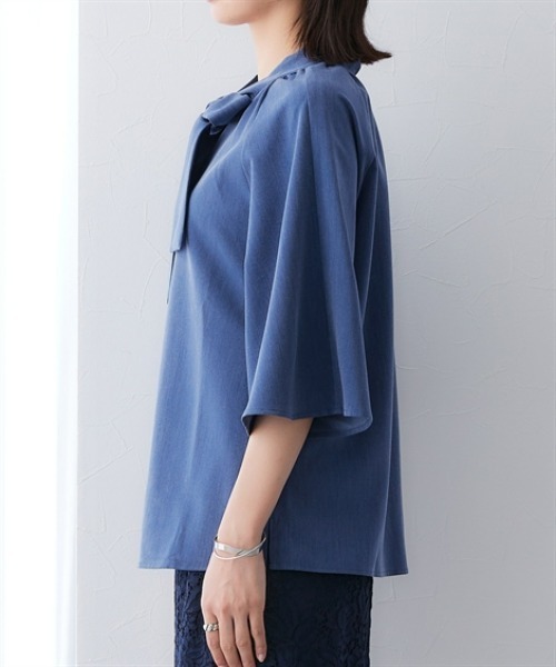 7days Life Styling(セブンデイズライフスタイリング)の「シャンブレー前後2WAYリボンタイブラウス セットアップ対応<大きいサイズ有>(シャツ/ブラウス・レディース・グレー系/ネイビー系・3L/LL/L/M)」の13枚目の写真