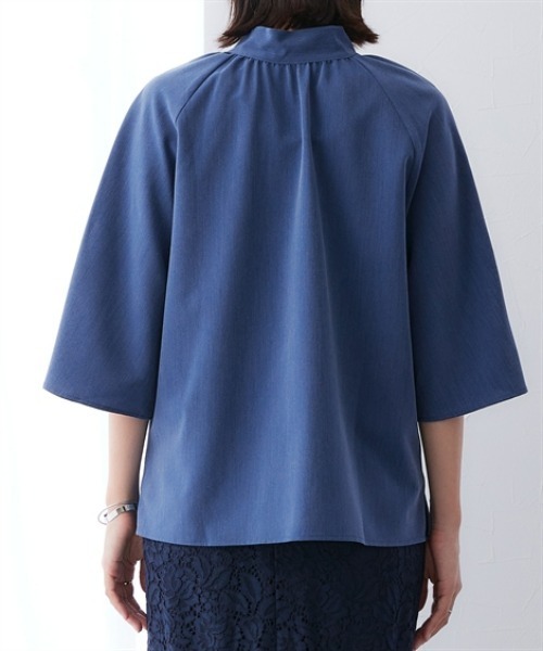 7days Life Styling(セブンデイズライフスタイリング)の「シャンブレー前後2WAYリボンタイブラウス セットアップ対応<大きいサイズ有>(シャツ/ブラウス・レディース・グレー系/ネイビー系・3L/LL/L/M)」の14枚目の写真