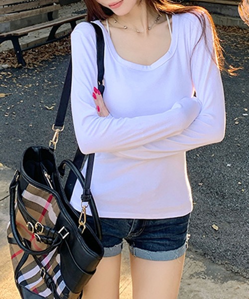 PRIVATE BEACH(プライベートビーチ)の「スクエアネックロンT(Tシャツ/カットソー・レディース・グレー/ブラック/ブラウン/ホワイト・L/M/S)」の7枚目の写真