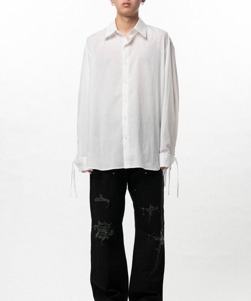 KAMIYA（カミヤ）の「Drawstring Cuff Shirt（シャツ/ブラウス・メンズ・ブラック/ホワイト・S）」の4枚目の写真
