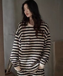 Ritzy（リッツィー）の「ボーダー柄 モコモコあったかいルームウエア セットアップ（ルームワンピース）」