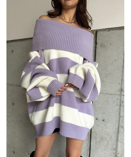 EGOIST（エゴイスト）の「2WAYボーダーニットトップス（ニット/セーター・レディース・グレー/ブラック/パープル・FREE）」の3枚目の写真