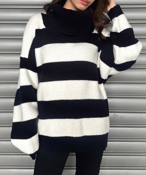 EGOIST（エゴイスト）の「2WAYボーダーニットトップス（ニット/セーター・レディース・グレー/ブラック/パープル・FREE）」の10枚目の写真