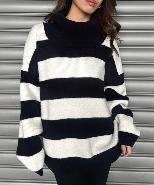 EGOIST（エゴイスト）の「2WAYボーダーニットトップス（ニット/セーター・レディース・グレー/ブラック/パープル・FREE）」の11枚目の写真