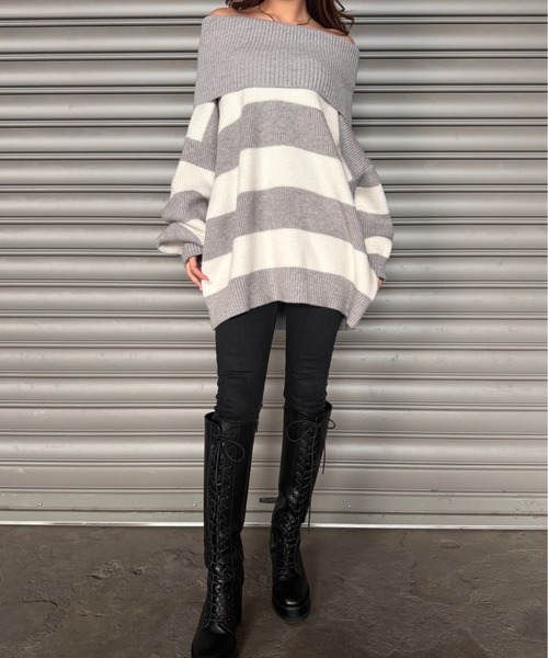 EGOIST（エゴイスト）の「2WAYボーダーニットトップス（ニット/セーター・レディース・グレー/ブラック/パープル・FREE）」の22枚目の写真