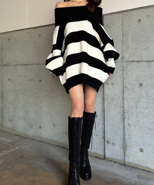 EGOIST（エゴイスト）の「2WAYボーダーニットトップス（ニット/セーター・レディース・グレー/ブラック/パープル・FREE）」の8枚目の写真