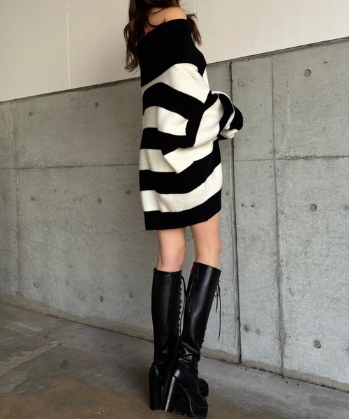 EGOIST（エゴイスト）の「2WAYボーダーニットトップス（ニット/セーター・レディース・グレー/ブラック/パープル・FREE）」の9枚目の写真