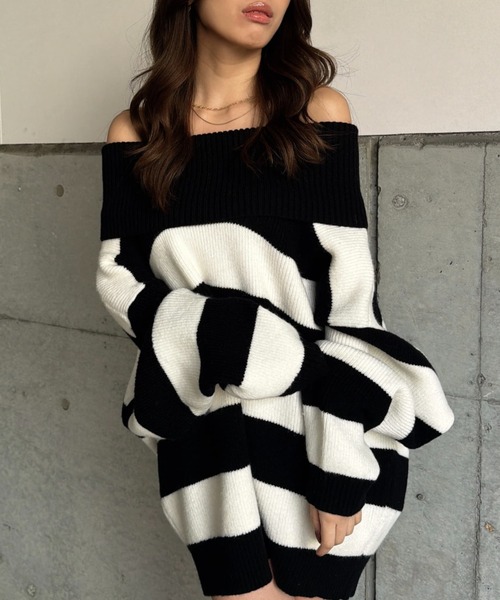 EGOIST（エゴイスト）の「2WAYボーダーニットトップス（ニット/セーター・レディース・グレー/ブラック/パープル・FREE）」の7枚目の写真