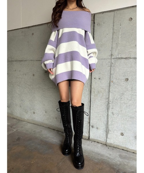 EGOIST（エゴイスト）の「2WAYボーダーニットトップス（ニット/セーター・レディース・グレー/ブラック/パープル・FREE）」の16枚目の写真