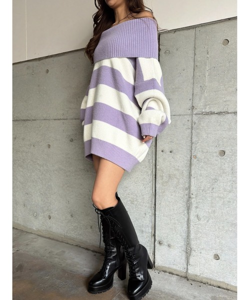 EGOIST（エゴイスト）の「2WAYボーダーニットトップス（ニット/セーター・レディース・グレー/ブラック/パープル・FREE）」の15枚目の写真