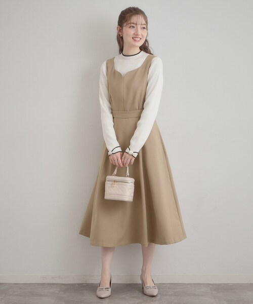 couture brooch（クチュールブローチ）の「【洗える・ハレの日・通勤】ハートネック フレアージャンスカ（ワンピース・レディース・ライトブルー/ベージュ/ネイビー・36/38/40/42）」の17枚目の写真