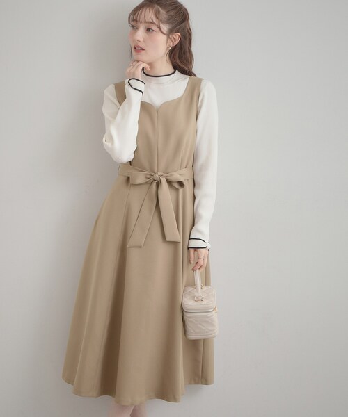 couture brooch（クチュールブローチ）の「【洗える・ハレの日・通勤】ハートネック フレアージャンスカ（ワンピース・レディース・ライトブルー/ベージュ/ネイビー・36/38/40/42）」の15枚目の写真