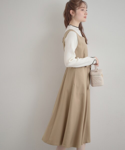 couture brooch（クチュールブローチ）の「【洗える・ハレの日・通勤】ハートネック フレアージャンスカ（ワンピース・レディース・ライトブルー/ベージュ/ネイビー・36/38/40/42）」の14枚目の写真