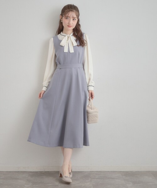 couture brooch（クチュールブローチ）の「【洗える・ハレの日・通勤】ハートネック フレアージャンスカ（ワンピース・レディース・ライトブルー/ベージュ/ネイビー・36/38/40/42）」の8枚目の写真