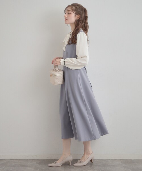 couture brooch（クチュールブローチ）の「【洗える・ハレの日・通勤】ハートネック フレアージャンスカ（ワンピース・レディース・ライトブルー/ベージュ/ネイビー・36/38/40/42）」の7枚目の写真