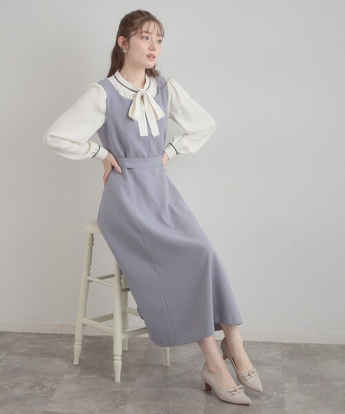 couture brooch（クチュールブローチ）の「【洗える・ハレの日・通勤】ハートネック フレアージャンスカ（ワンピース・レディース・ライトブルー/ベージュ/ネイビー・36/38/40/42）」の5枚目の写真