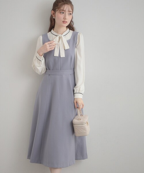 couture brooch（クチュールブローチ）の「【洗える・ハレの日・通勤】ハートネック フレアージャンスカ（ワンピース・レディース・ライトブルー/ベージュ/ネイビー・36/38/40/42）」の4枚目の写真