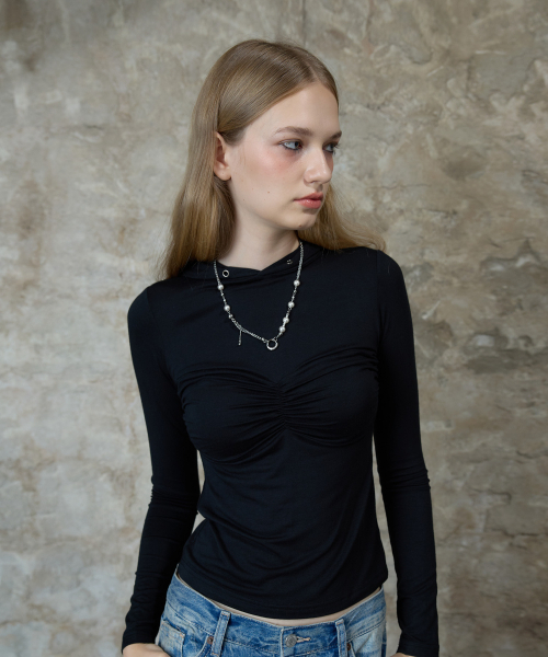 LARTIGENT(ラーティゼン)の「L13 SHIRRING HOOD T-SHIRT(BLACK)(パーカー・レディース・その他・FREE)」の1枚目の写真
