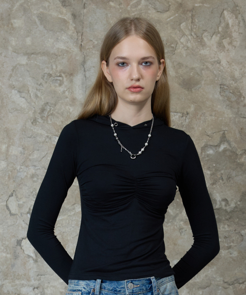 LARTIGENT(ラーティゼン)の「L13 SHIRRING HOOD T-SHIRT(BLACK)(パーカー・レディース・その他・FREE)」の2枚目の写真