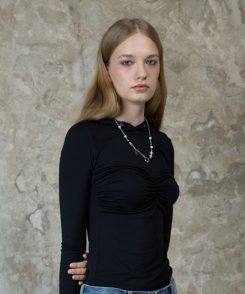 LARTIGENT(ラーティゼン)の「L13 SHIRRING HOOD T-SHIRT(BLACK)(パーカー・レディース・その他・FREE)」の4枚目の写真